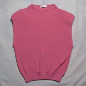 Y2K HABIT womens SWEATER pink BARBIE sleeveless SHOULDER PADS mock neck SIZE M